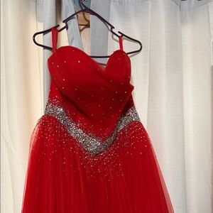 Stunning Red Gown with Silver Accents